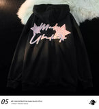 Y2K Vintage Zip Up Hoodies Women Harajuku Hip Hop Letter Print Sweatshirts Gothic Streetwear Loose Patchwork Tops Coats