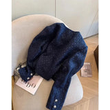 Women's Short Jacket 2025 Spring Autumn Navy Blue Fashion Lady Outerwear Temperament Long Sleeve Ladies Small Fragrant Coat