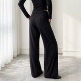 Pbong  Commuter Style Low Waist Striped Contrast  Color Suit Pants Women's Casual Straight Leg Loose Button-Fly Bottoms Fashion New