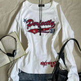 Vintage Punk All Match Sexy Slim Fit Girl T Shirts American Letter Print High Street Punk Tops Y2k Aesthetic Base Commuter Tees