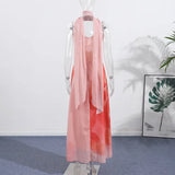 Pbong  Sexy Gradient Printed Scarf  Sling Long Dress Women Sleeveless Backless Female Evening Dress Summer Party Vacation Lady