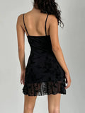 Pbong  Spaghetti Strap Bodycon Short Dresses for Women V Neck Sleeveless High Waist Patchwork Lace Mesh Hem Dress Female