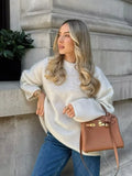 Chic O-neck Mohair Thick Knitted Sweater Women Casual White Loose Cashmere Pullover Lady Autumn Classic Daily Knitwear New