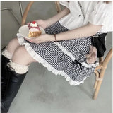 Kawaii Plaid Women Short Skirt Lolita Ruffle Japanese Style Lace Bow Mini Skirts Cutecore Sweet Pleated Preppy Skirt