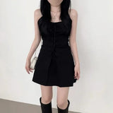 Pbong  Retro Design Chic Summer Short Denim Dress Women's Waist Cinching Strapless Dress Casual Style No Brand Registered Trademark