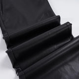 Pbong  Basic Solid Pu Leather Flare Pants Casual Slim Folds Low-Waisted Wide Leg Pants Women Autumn Spring Streetwear Office Lady