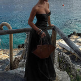 New Spice Girl Beach Vacation Tube Tops Dress Sexy Hollow Out Solid Color Evening Dress Fashion Strapless High Waist Party Dress