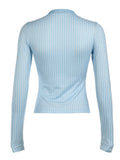 Sweetown American Retro Casual Long Sleeve Stripe Shirts For Women Button Up Turn Down Collar Slim Basic Preppy Autumn Tops