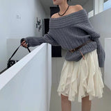 Korean Style Lace Tulle Skirt Women Fairycore Sweet Elegant Ruffle Skirts Vintage Streetwear Irregular Layered Skirts