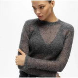 Fashion Solid Round Neck Thin Knitted Sweater Elegant Long Sleeve Bodycon Pullover 2024 New Autumn Lady Commuting Street Outwear