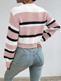 autumn and winter hot sale new acrylic loose drop shoulder round neck color matching knitted long sleeve ladies sweater