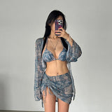 Fashion Sexy Chain Three-Piece Two-Piece Bikini Sexy Lace-Up Small Breasts Gathering Buttock Skirt Swimsuit Women