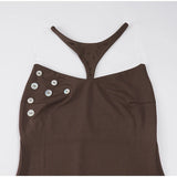 Pbong  Stretchy Ribbed Button-Detail Open-Back Maxi Dress Slim Fit Sleeveless  Summer Chic Women Dress Trendy Elegant Lady Vestido