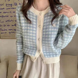 Women's Knit Cardigan with Heart-shape Button Front Plaid Sweater Jacket Soft Knitwear Teen-girl Autumn Winter Fairycore Outfit