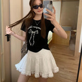 Summer White Lace Mini Skirt Women Korean Chic High Waist Y2k Short Skirts Woman Ballet Style Ruffles Cake Skirts Female