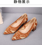 Large size women's pointed high heels casual breathable woven pointed shoes fashionable and beautiful square heel shoes new in 2