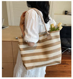 Pbong  Large Capacity Straw Woven Tote Bag Casual Shoulder Summer Travel Handbag Urban Minimalist Style Polyester Lining Zipper Opening