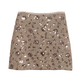 Pbong  New Autumn Winter Women Sequins Mini Skirts Waist Back Zipper Solid Color Above Knee Non Stretch Slim A Line Bling Skirt