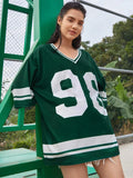 American Hot Selling Women's Jersey T-shirt Casual Loose Fashionable Breathable V-neck Digital Printed Short Sleeve Casual Top