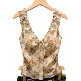 Y2k Japanese Style Hot Girl Slim Tanks 2000s Harajuku Vintage Sexy Camis Summer French Elegant Print Floral Sleeveless Tops Chic