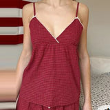 Y2k Fairycore Spaghetti Strap Camisole Women Cute Peplum Vest Coquette Low Cut V-neck Babydoll Tank Boho Going Out Crop Top