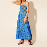 Pbong  Women Boho Graphic Print Maxi Dress Spaghetti Strap Flowy Floral Dress Summer Casual A-line Cami Dress Beach Wear