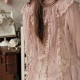 Pbong  Japanese Elegant Vintage Lolita Blouses Women Gothic Ruffles Bunny Ear Short Shirt Coat Kawaii Sweet Chiffon Thin Jsk Inside Top