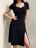 Gothic Square Neck Side Split Short Dress