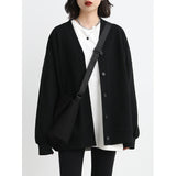 Korean Autumn Winter Women's Sports Coat Casual Loose V-neck Sweatshirt for Women Thick Warm Tops Office Lady Female