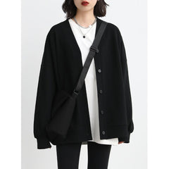 Korean Autumn Winter Women's Sports Coat Casual Loose V-neck Sweatshirt for Women Thick Warm Tops Office Lady Female