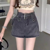 Mini Denim Skirt Women Vintage Sexy High Waist Belt A-line Slim Jeans Skirt Casual Y2K Skort Summer Korean Streetwear