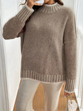 Women's High Neck Pullover Knitted Sweater Autumn Winter Simple Style Warm Cozy Top for Ladies