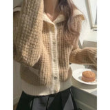 Sailor Collar Sweater Cardigan for Women Soft Waffle Knit Button Front Sweater Jacket Teen-girl Fall Winter Classic Chic Outfit