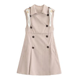 Fashion Square Scarf Windbreaker Tank Dress Retro Street Double Breasted Spring Summer Dress Khaki Female Clothing New