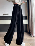 Women Elegant Velvet Pant Loose High Waist Vintage Wide Leg Trousers Fall Winter Korean Retro Female Soft Black Pants New