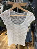White Lace Sexy Transparent Crop Top Summer Short Sleeve Crew Neck Thin Streetwear T-shirt Women Casual Chic Cute Tees Tops 2023