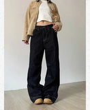 Grunge Black Jeans Women Y2k Vintage Oversized High Street Wide Cargo Denim Trousers Casual Baggy Straight Denim Pants
