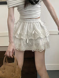 Pbong  Cute Bow White Skirts Women Sweet High Waist Lace Patchwork Mini Skirt Korean Fashion Preppy Style Lady Elegant Cake Skirts