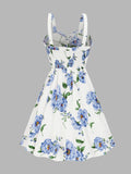 2025 Women's Beach Dresses Floral Print Vacation Sundress Garden Party Dress Summer Ruffled Bowknot Mini Dress
