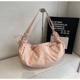 Chic Soft Nylon Crossbody Bag with Gathered Strap Casual Drawstring Crescent Shoulder Purse for Women Everyday Large Tote Bag