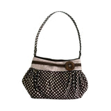 Pbong  Women Retro Polka Dot Shoulder Bag Large Capacity Cute Nylon Tote Pouch Wooden Buttons Outdoor Travel Parties Dating Handbag