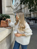 Chic O-neck Mohair Thick Knitted Sweater Women Casual White Loose Cashmere Pullover Lady Autumn Classic Daily Knitwear New