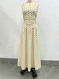 Pbong  Summer Polka Dot Strapless Sleeveless Long Dress Women Fashion Off Shoulder Slim Ruffles Dresses Elegant