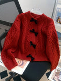 Preppy Style Bow Sweet Cardigan Women Cute Long Sleeve Solid Knitted Sweaters Casual Vintage O Neck Lady Fall Winter Top Outwear