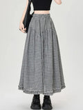 Pbong  Vintage Plaid Long Skirts Women Loose Y2K High Waist A Line Skirts Japan Retro Casual All Match Black White Plaid Skirt New