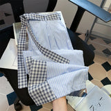 Jmprs Striped Patchwork Pants Women Korean Belt High Waist Straight Trousers Casual Loose Elegant Female Fashion Wide Leg Pants