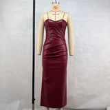 Luxury Leather Strapless Short Dress Chic Womens Summer Sexy Party Waist Curvy Dresses 2025 Evening Red Green Brown Y2K Cocktail