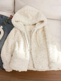 Sweet White Faux Lamb Coat Women Cute Long Sleeve Winter Warm Jacket Preppy Style Vintage Korean Female Casual Zipper Tops