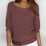 Pbong  Autumn Spring Solid Casual Knitwear Pullover Loose Tops Women O-Neck 3/4 Long Sleeve Knitwear Sweaters