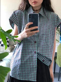 Pbong  Blusas Mujer De Moda Fashion Summer Women Blouses Y2k Tops Flying Sleeve Oversized Shirts Casual Plaid Korean Retro Blouse